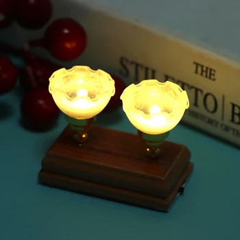 1:12 Lutke Mini LED Svetilka Dvojno glavo Cvet Stropa, Svetloba Stenska Svetilka Pohištvo Scena Igrača, Lutka Hiša Dekor Dodatki