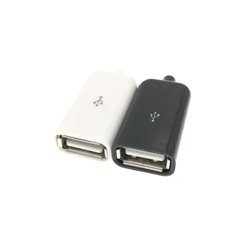 10Set USB 2.0 Tip A Ženski DIY Priključek Vtičnica Kabel Žice Zamenjava w/ Shell Črna