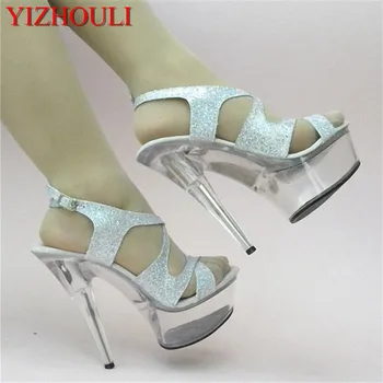 15 cm rimski stil, Rimski stil ultra visoke pete sandala, nočni klub pole čevlji, foto Plesne Čevlje