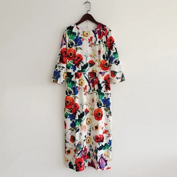 2021 poletje nove ženske vzletno-pristajalne steze obleke 3/4 rokav cvet natisnjeni slim počitnice obleko Prairie Elegantna stranka obleko