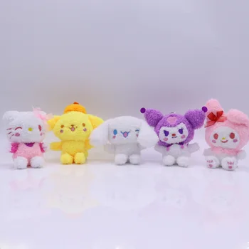 5Pcs 10 cm Kawaii Kuromi Sanrio Hello Kitty Cinnamoroll Moja Melodija Kawaii Plišastih Majhen Obesek Lutka Plišastih Igrač