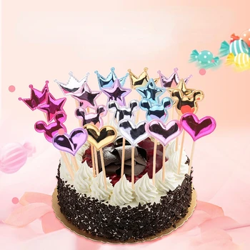 5pcs Pisane Star Ljubezen Srca v Obliki Krone Torto Pokrivalo Happy Birthday Cupcake Pokrivalo Otroci Uslug Stranka Dobave Doma Dekoracijo