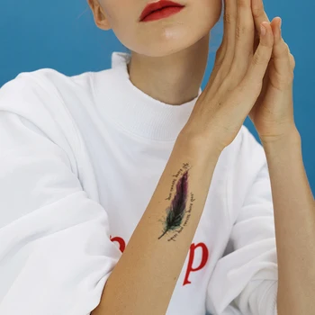 Barva Perja Začasne Tetovaže za Moške, Ženske Black Rose Tatto Nalepke Geometrijo angleški Pismo Ponaredek Tatoos Minimalističen Roke Roko