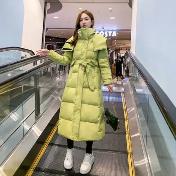 Bombaž, oblazinjeni suknjič 2022 ženske zimske korejska različica dolgo koleno dolžina hooded suknjič in se zgosti bombaž, oblazinjeni jakno
