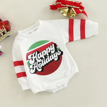 Božič Baby Boy, Girl Obleke Novorojenčka Jesen Zima Bodysuit Krogih Pismo Dolg Rokav Jumpsuits Otroška Oblačila od 0 do 18 Mesecev