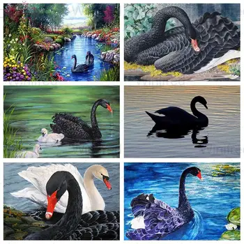 Celoten Kvadratni Krog Sveder Diamantni Slikarstvo Black Swan Lake Diamond Vezenje Živali Nosorogovo Sliko, Mozaik, Art Dom Dekoracija