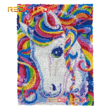 DIY Preprogo Preprogo Kompleti Rainbow Unicorn Sedežne Blazine Zapah Kavljem Preprogo Debele Preja Needlework Crocheting Tapiserija, Vozlana Talne Mat Craf