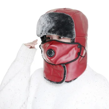 Doitbest uho zavihki sneg klobuk vratu varstvo PU usnje bomber klobuk ženske zimske kape za moške maske Windproof Debel toplo skp