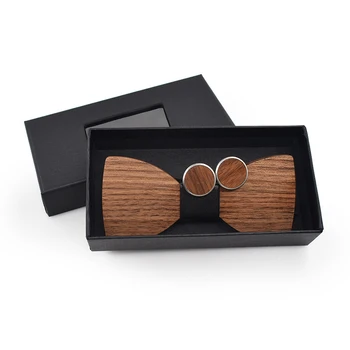 dropshipping moda poslovnih dejavnosti darilni set formalno moški ženske oreh lesene bowtie z cufflink paket