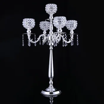 Evropa H76cm 5 roko cristal svečnik poročno svečo držala metal+kristalno candelabra centerpieces sveče stojala decorativeZT027