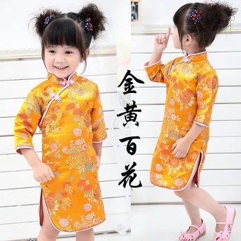 Foral Baby Dekle Qipao Tri Četrtletja Rokav Kitajski Tradiciji Cheongsam Otroci Oblačila