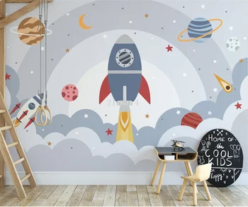 foto ozadje Nordijska sodobno ročno poslikano risanka prostor vesolja planet raketa otroški sobi ozadju Dekorativno slikarstvo