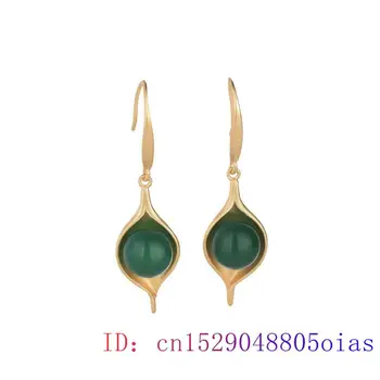 Green Jade Noge Uhani Za Ženske 925 Srebro Gemstone Chalcedony Moda Kristalno Darila Naravnih Amulet Cirkon Nakit