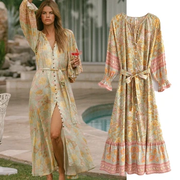 Jenny&Dave 2022 Francoskega Stila Vintage Cvetlični Moda Obleko Elegantno Tiskanje Bombaž Tassles Maxi Obleka Ženske