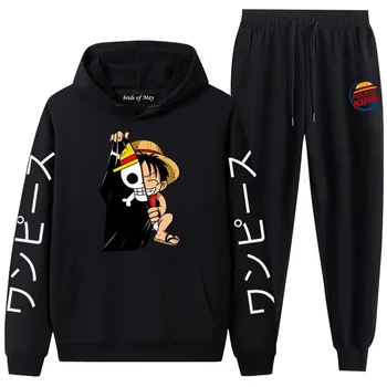 Jesen/Zima Moški športni obleko Ujemanje hoodie, korzet, hoodie, Japonski anime natisnjeni hoodie delni set