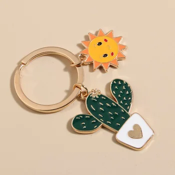 Kaktus Sonce Keychain obeskov Obesek za Ženske, Moške Avtomobilske Ključe DIY Ročno izdelan Nakit Darila