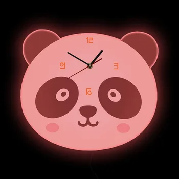 Kitajski Slog Panda Bear LED Stenska Ura Za Otroke, Soba Sodobno Oblikovanje Živali Doma Dekor Steno Gledal LED Neon Ura Postelji Svetilko