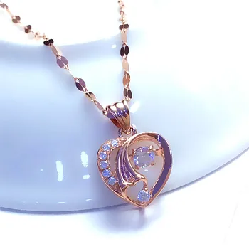 Klasična 585 vijolična, zlato, vdelan kristalno votlo srce ogrlica za ženske 14K zlato je povečal obesek sweet modni romantičen nakit