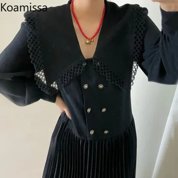 Koamissa Trdna Ženska, Naguban Šifon Obleko Z Dolgimi Rokavi Moda Officel Ady Dvojno Zapenjanje Korejski Obleke 2022 Pomlad Vestidos