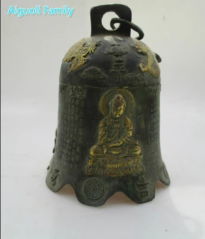 Redki Stari Kitajski Pozlačenega Brona, Vklesan Buda Srce Sutri Bell /Art collection Starinsko starinsko Budizem Bell Kip