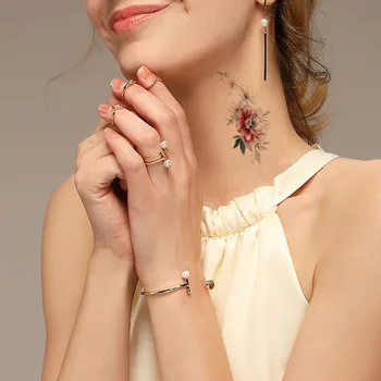 Roza Peony Rose Cvetje Listje Nepremočljiva Začasni Tattoo Nalepke Black Tatto Body Art Roko Prsih, Vratu, Nog Dekle Ženske Ponaredek Tattoo