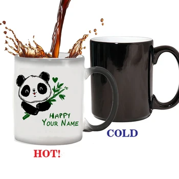 Srčkan Panda Prilagojene Ime Besedilo Keramični Ustvarjalne Barva Spreminja, Magic 11 oz Otroci Darilo, Mleko, Kava Vrč Pokal