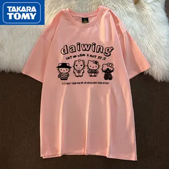 TAKARA TOMYKT Hello Kitty Poletje Nove Nad Velikim Bombaž Dihanje Risanka Nekaj Pol-oplaščeni T-shirt Priložnostne Kratka sleeved
