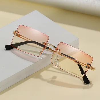 Tanko Rimless sončna Očala Mode za Ženske Pravokotnik Odtenki Gradient UV400 Oblikovalec Dame sončna Očala 2023 Očala