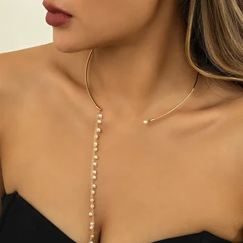 Trendy 2022 Imitacije Biser Dolgo Tassel Momenti Za Ženske, Ogrlice Elegantno Odpiranje Chocker Ogrlica Nakit Collares De Mujer