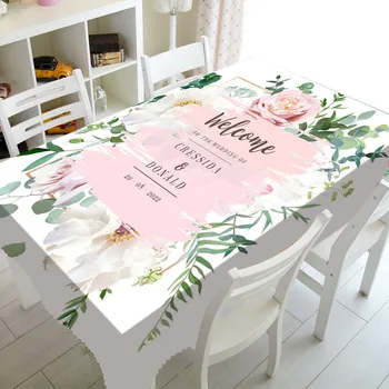 Trendy Watercolored Cvetlični Prt za Poročno Meri Ime Poroka Tabela Krpo Kritje Prilagojene Rose Cvetje, Poročni Dekor