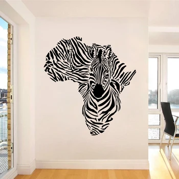 Zebra V Afriki Zemljevid Stenske Nalepke Doma Dekor Vinil Vinilna Ustvarjalne Zebra Vzorec Živali Izmenljive Zidana Za Dnevno Sobo