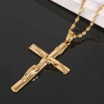 Zlata Barva, Cross Obesek Ogrlica INRI Križani Jezus Moških Božič Katoliški Križ Nakit