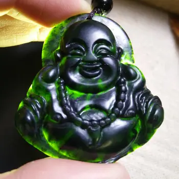 Čisto Naravno Zdravilo Kralj Grafit Green Jade Maitreja Buda Nasmeh Buda Obesek za Ženske Preprost Obesek Nakit